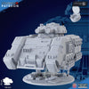 The Sidereum Knights - Achilles by Ghamak from My Store is a high-end resin sci-fi armored vehicle with dual cannons, hatch, and futuristic details in light gray—ideal for 3D miniature fans—displayed on a blue background.