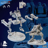 Iron Korps - ATS Warwalker by My Store: a 3D-printed sci-fi bipedal mech with guns, intricate parts, and round base. Ideal for tabletop games or miniature painting; features multiple angles and assembly options. Ghamak design.