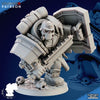 Iron Korps - Iron Ogres - Ghamak by My Store: Unpainted, intricately detailed 3D printed sci-fi soldier with heavy armor, large shield and weapon, on a skull base. High-end resin print. Custom orders welcome.